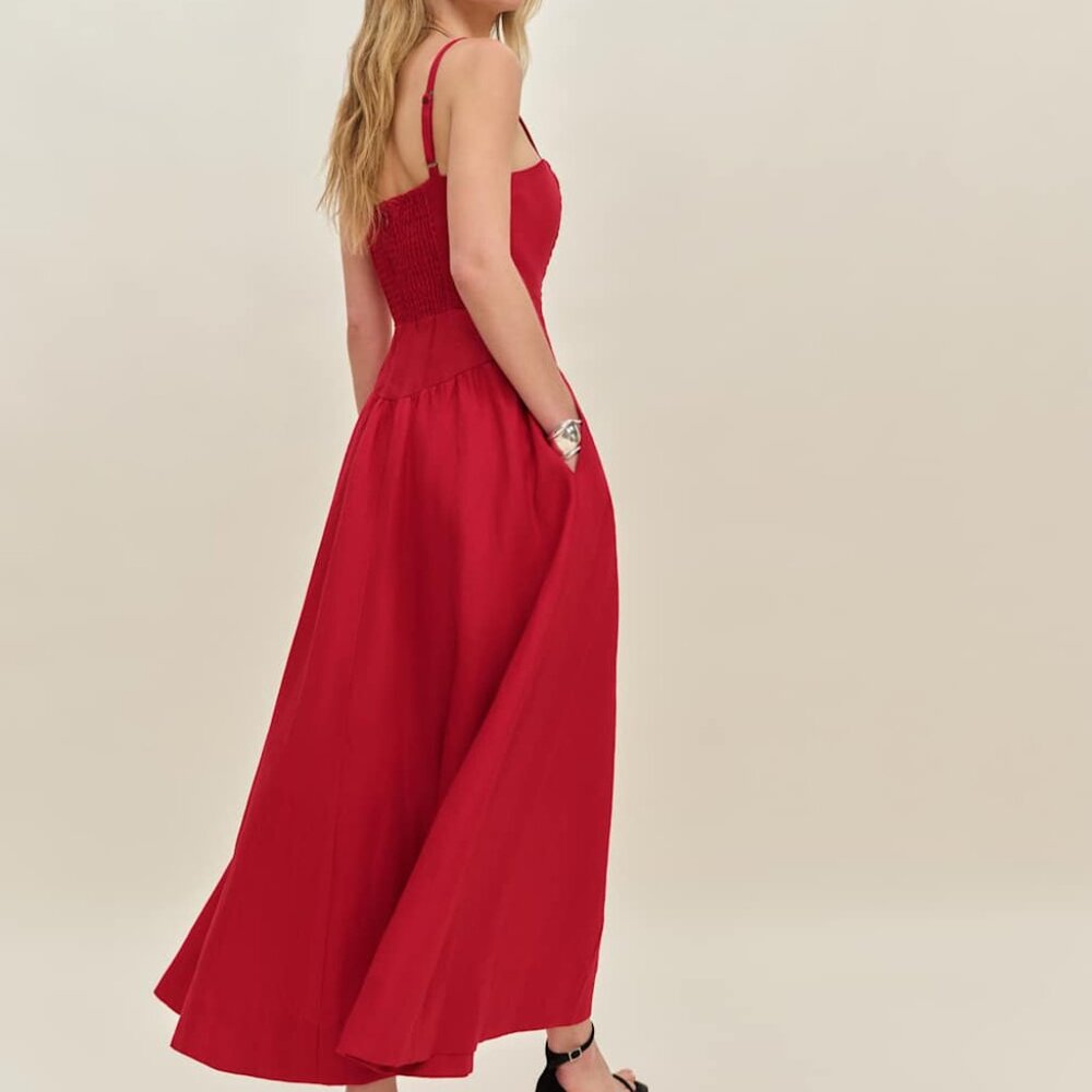 BNWT Reformation Katarin Linen Dress Red - Size 2 - Picture 3 of 4